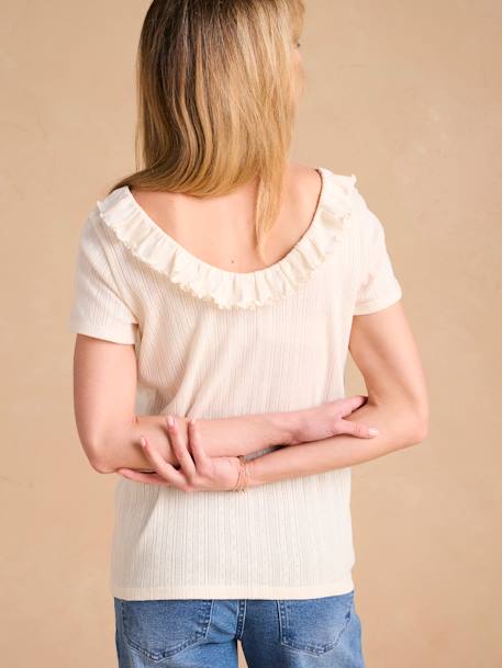 Pointelle Knit T-Shirt with Open Back, for Maternity, ENVIE DE FRAISE marl beige 