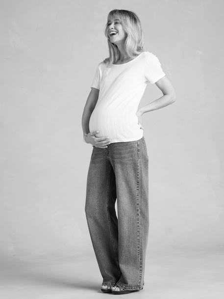 Pointelle Knit T-Shirt with Open Back, for Maternity, ENVIE DE FRAISE marl beige 
