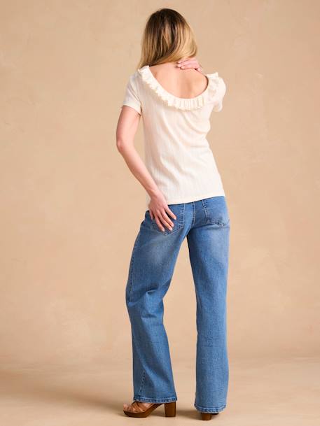 Pointelle Knit T-Shirt with Open Back, for Maternity, ENVIE DE FRAISE marl beige 