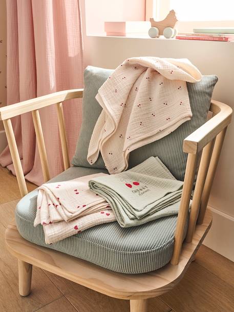 Pack of 3 CHERRY muslin squares printed beige 