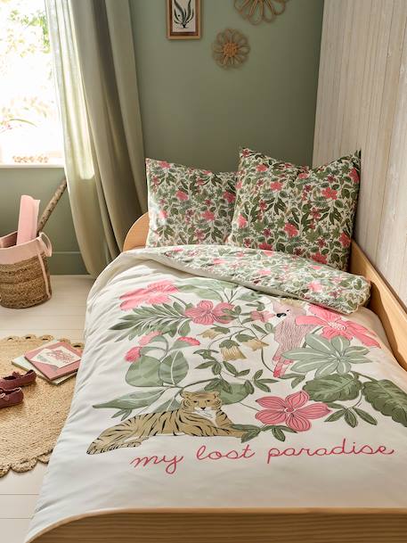 Duvet Cover + Pillowcase Set with Recycled Cotton for Children, Tropical multicoloured 