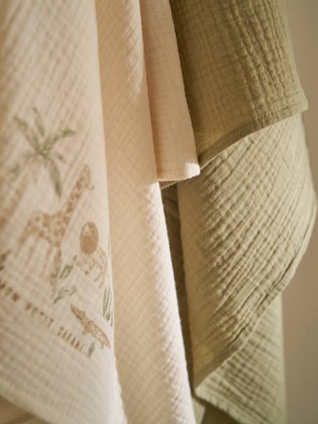 Pack of 3 cotton muslin squares BABYLON printed beige 