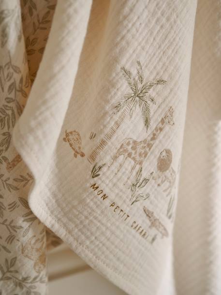 Pack of 3 cotton muslin squares BABYLON printed beige 