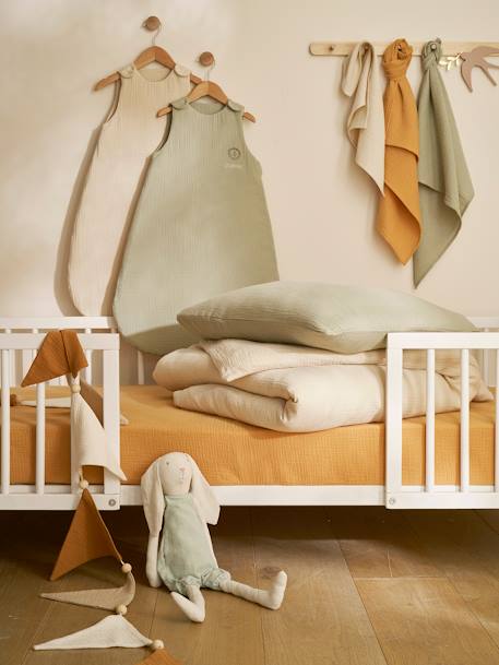Summer Baby Sleeping Bag in Organic Cotton* Gauze, No Lining coral+grey blue+vanilla 