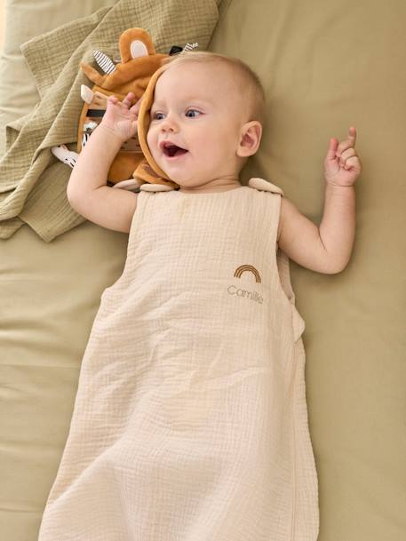 Summer Baby Sleeping Bag in Organic Cotton* Gauze, No Lining coral+grey blue+vanilla 