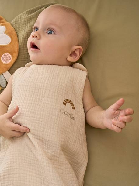 Summer Baby Sleeping Bag in Organic Cotton* Gauze, No Lining coral+grey blue+vanilla 