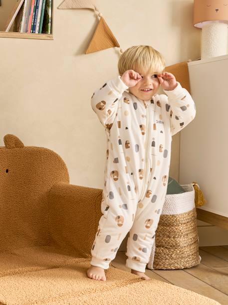 Footed Jumpsuit, Long Detachable Sleeves, PETIT ELEPHANT printed white 