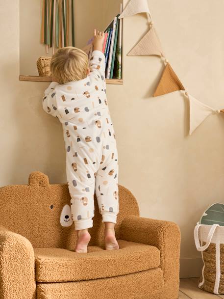 Footed Jumpsuit, Long Detachable Sleeves, PETIT ELEPHANT printed white 