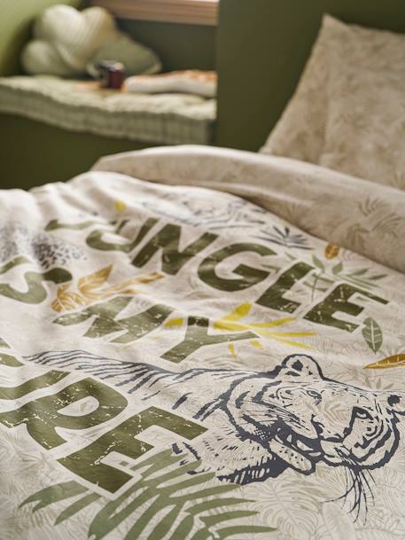 Duvet Cover + Pillowcase Set for Children, with Recycled Cotton Content, Green Jungle printed green 