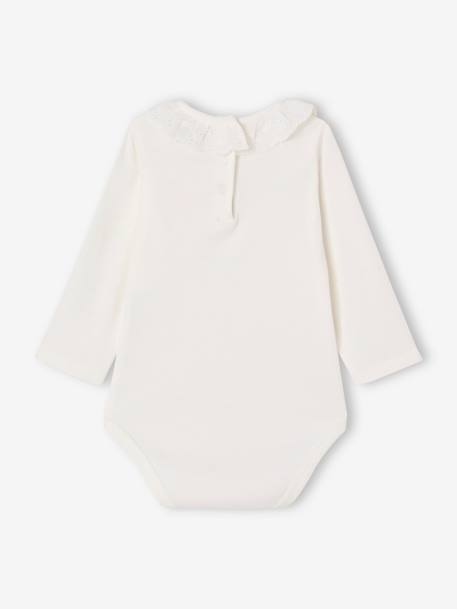 Long-sleeved baby bodysuit with English embroidery collar ecru 