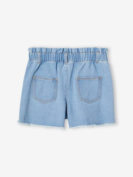 Oversized floral embroidered denim shorts for girls light blue 