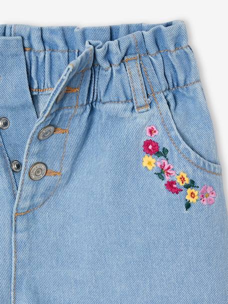 Oversized floral embroidered denim shorts for girls light blue 