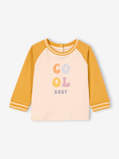 Organic cotton long-sleeved 'cool baby' T-shirt for babies mustard 