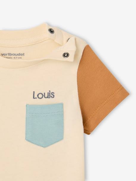 Short Sleeve Colourblock T-shirt, for Babies Dark Green+hazel 
