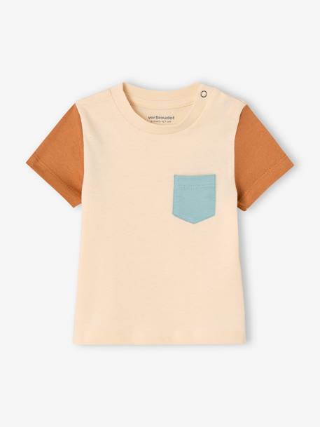 Short Sleeve Colourblock T-shirt, for Babies Dark Green+hazel 