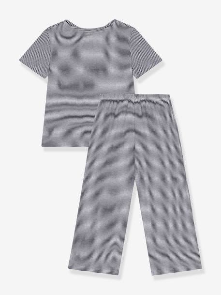 Striped, Short Sleeve Pyjamas for Children, Wide Legs, PETIT BATEAU navy blue 