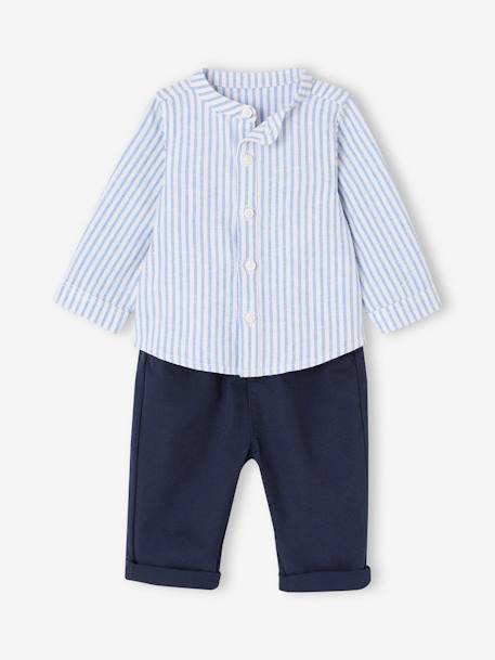 Striped Shirt & Trousers Set for Babies navy blue 