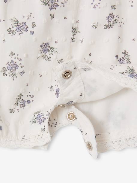 Occasion Wear Playsuit in Plumetis for Babies printed white 