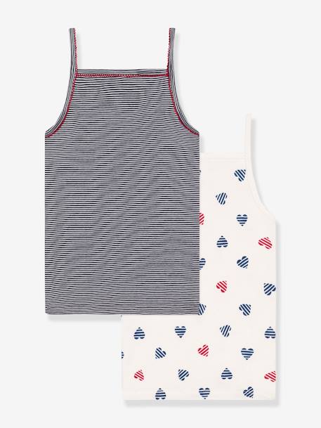 Pack of 2 Cotton Heart Print Cami Tops for Children, PETIT BATEAU white 