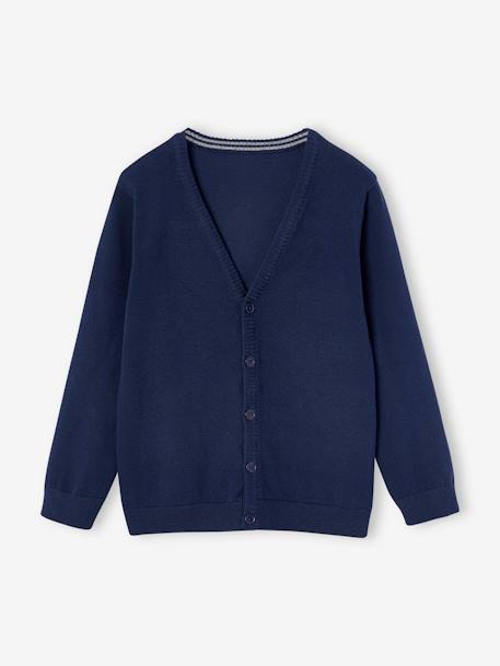 V-neck knitted cardigan BASICS for Boys marl white+navy blue 