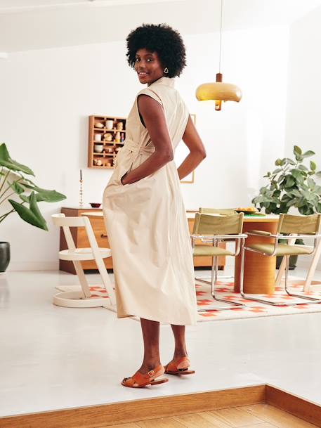 Long Cotton Poplin Dress, Maternity & Nursing sandy beige 