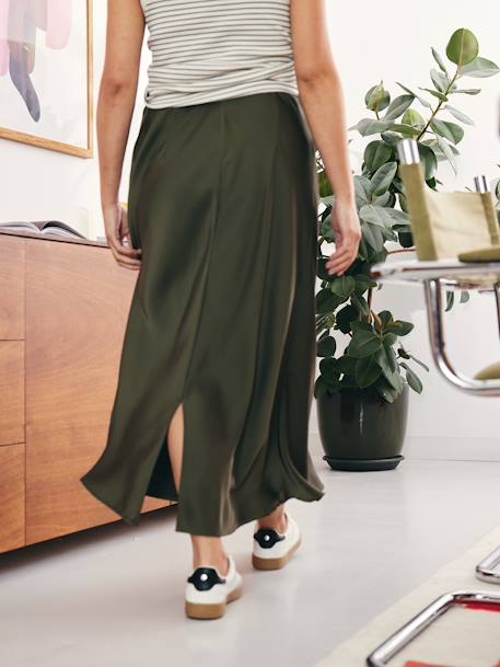 Long Satin-Effect Skirt for Maternity khaki 