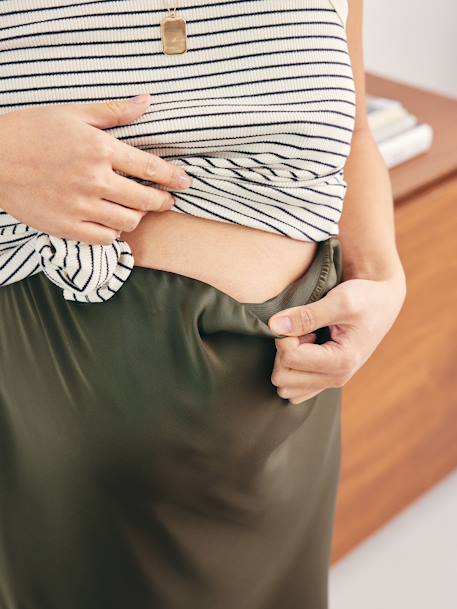Long Satin-Effect Skirt for Maternity khaki 