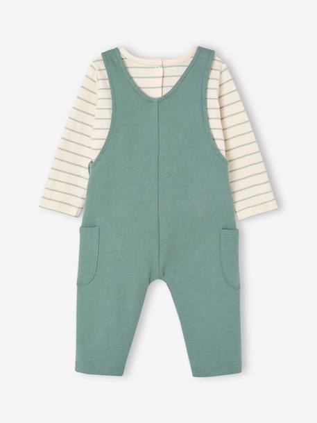 Fleece Top & Dungarees Ensemble, for Babies BROWN MEDIUM SOLID+emerald green 
