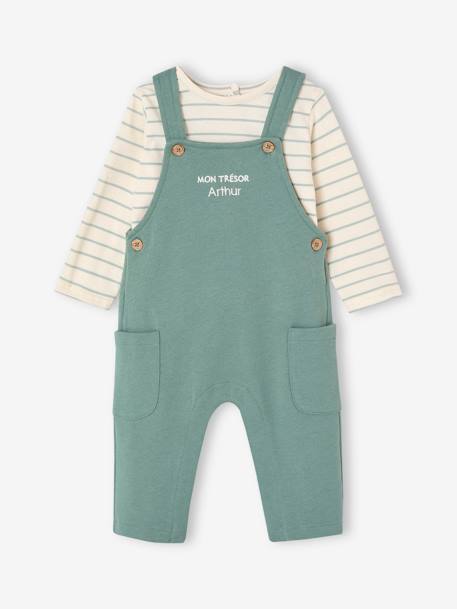 Fleece Top & Dungarees Ensemble, for Babies BROWN MEDIUM SOLID+emerald green 