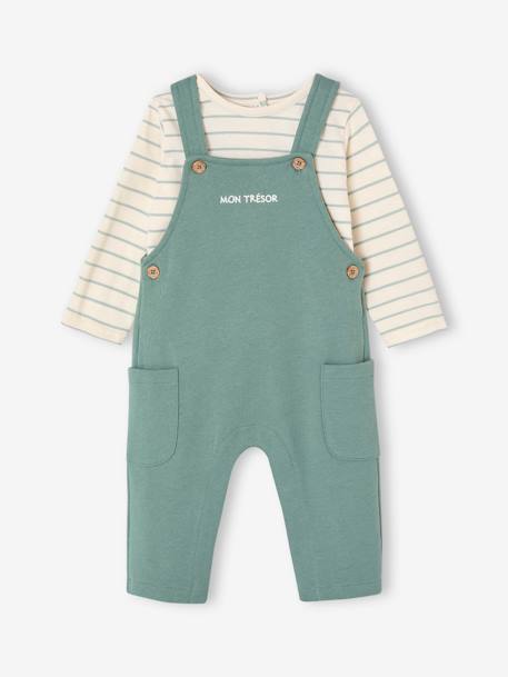 Fleece Top & Dungarees Ensemble, for Babies BROWN MEDIUM SOLID+emerald green 