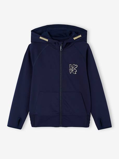 Technical fabric hooded sweatshirt and leggings set for girls navy blue 