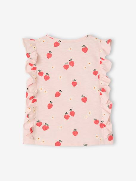 Frilly strawberry print T-shirt for girls pale pink 