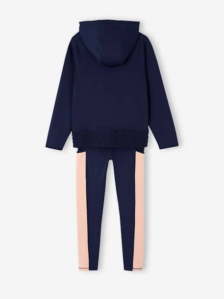 Technical fabric hooded sweatshirt and leggings set for girls navy blue 