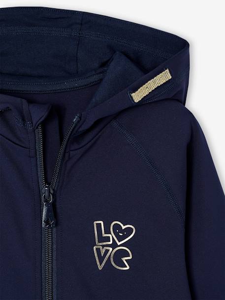 Technical fabric hooded sweatshirt and leggings set for girls navy blue 
