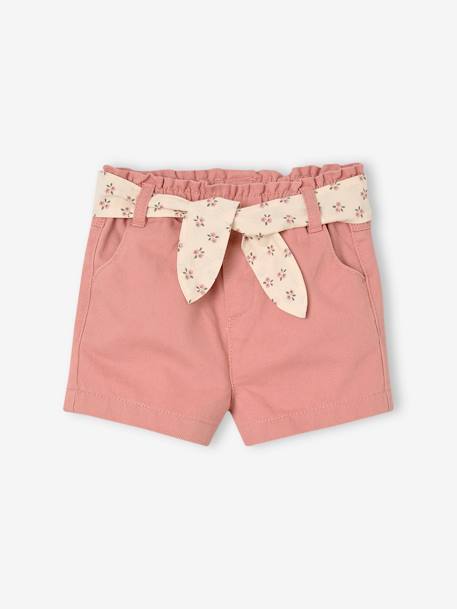 Paperbag Shorts with Belt for Babies grey green+rose 