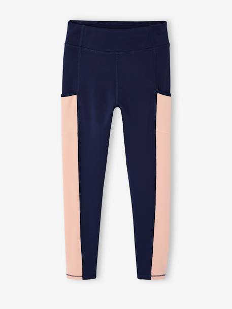 Technical fabric hooded sweatshirt and leggings set for girls navy blue 