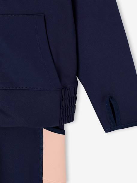Technical fabric hooded sweatshirt and leggings set for girls navy blue 