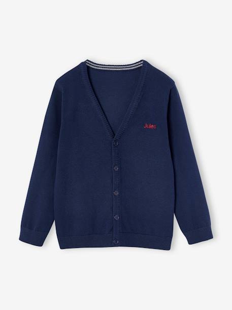 V-neck knitted cardigan BASICS for Boys marl white+navy blue 