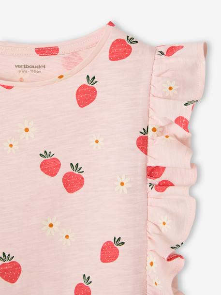 Frilly strawberry print T-shirt for girls pale pink 