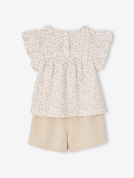 Cotton gauze blouse and shorts ceremony outfit for girls white 