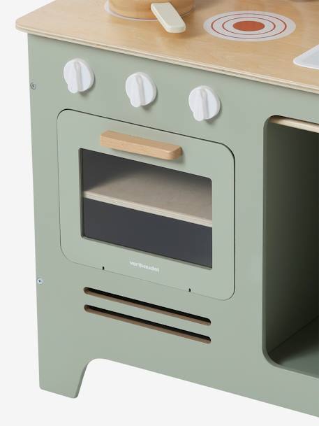 Wooden kitchen with FSC100® wooden accessories ecru+rose+sage green 