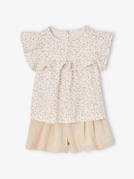 Cotton gauze blouse and shorts ceremony outfit for girls white 