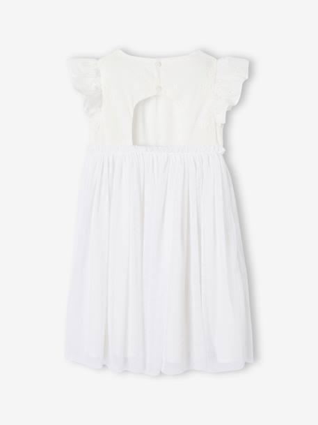 Dual Fabric Occasion Wear Dress in Broderie Anglaise & Tulle, for Girls white 