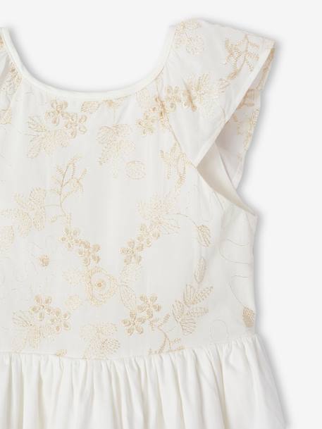 Occasion Wear Dress with Embroidered Iridescent Flowers, for Girls white 
