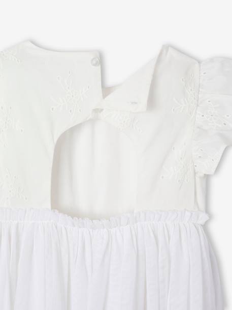 Dual Fabric Occasion Wear Dress in Broderie Anglaise & Tulle, for Girls white 