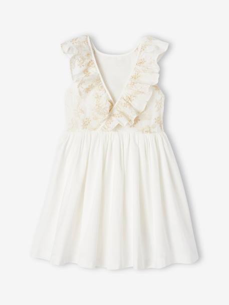 Occasion Wear Dress with Embroidered Iridescent Flowers, for Girls white 