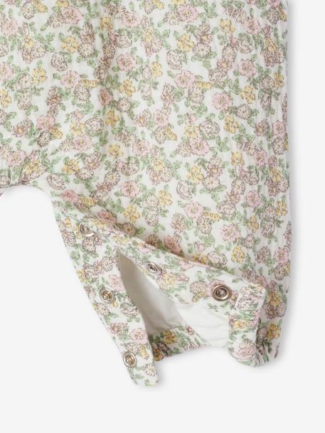 Jumpsuit for Newborn Babies, Embroidery in Cotton Gauze beige+ecru+Light Green/Print+white 