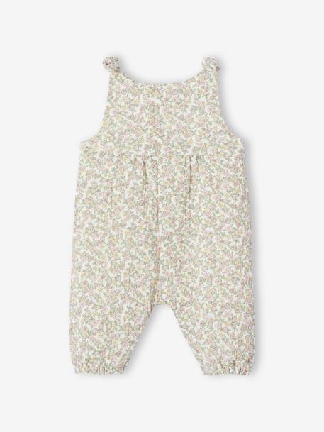 Jumpsuit for Newborn Babies, Embroidery in Cotton Gauze beige+ecru+Light Green/Print+white 