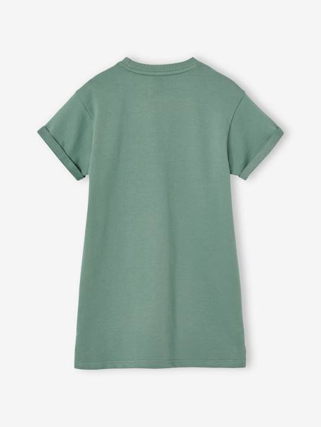 Girls' dress in lightweight fleece green+marl grey+sage green+striped blue 