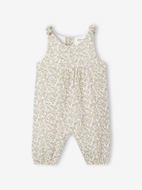 Jumpsuit for Newborn Babies, Embroidery in Cotton Gauze beige+ecru+Light Green/Print+white 